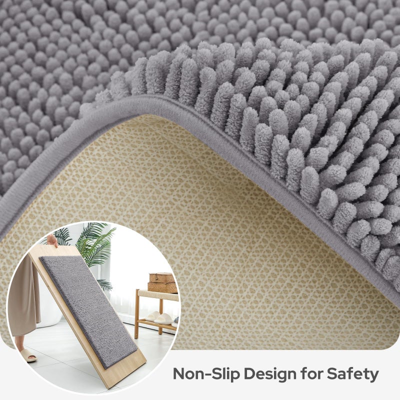 BYSURE Grey Bathroom Rugs Sets 3 Piece Non Slip Extra Absorbent Plush Chenille Soft Washable Bath Mats - Image 5